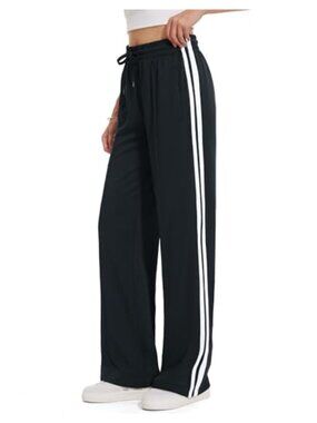 Women's Track Pants Loose Straight Leg Jogging Sweatpants Elastic Waist Zipper